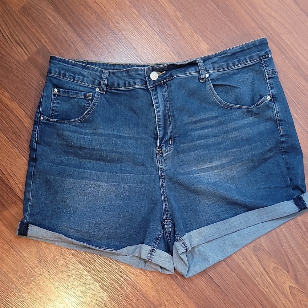 Blue Jean Shorts with Rolled Hems and Stretch